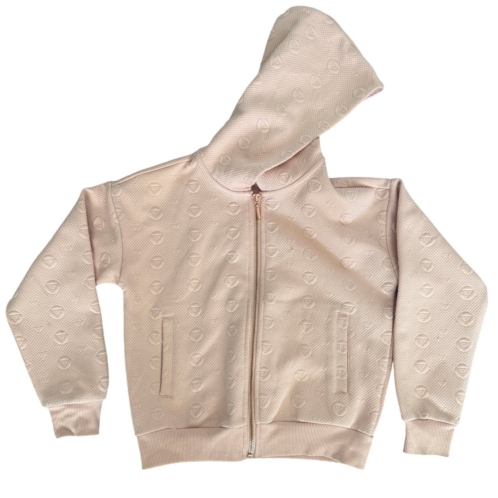 Guess Los Angeles Girls Blush Pink Embossed Logo Quilted Full Zip‎ Hoodie Size 8